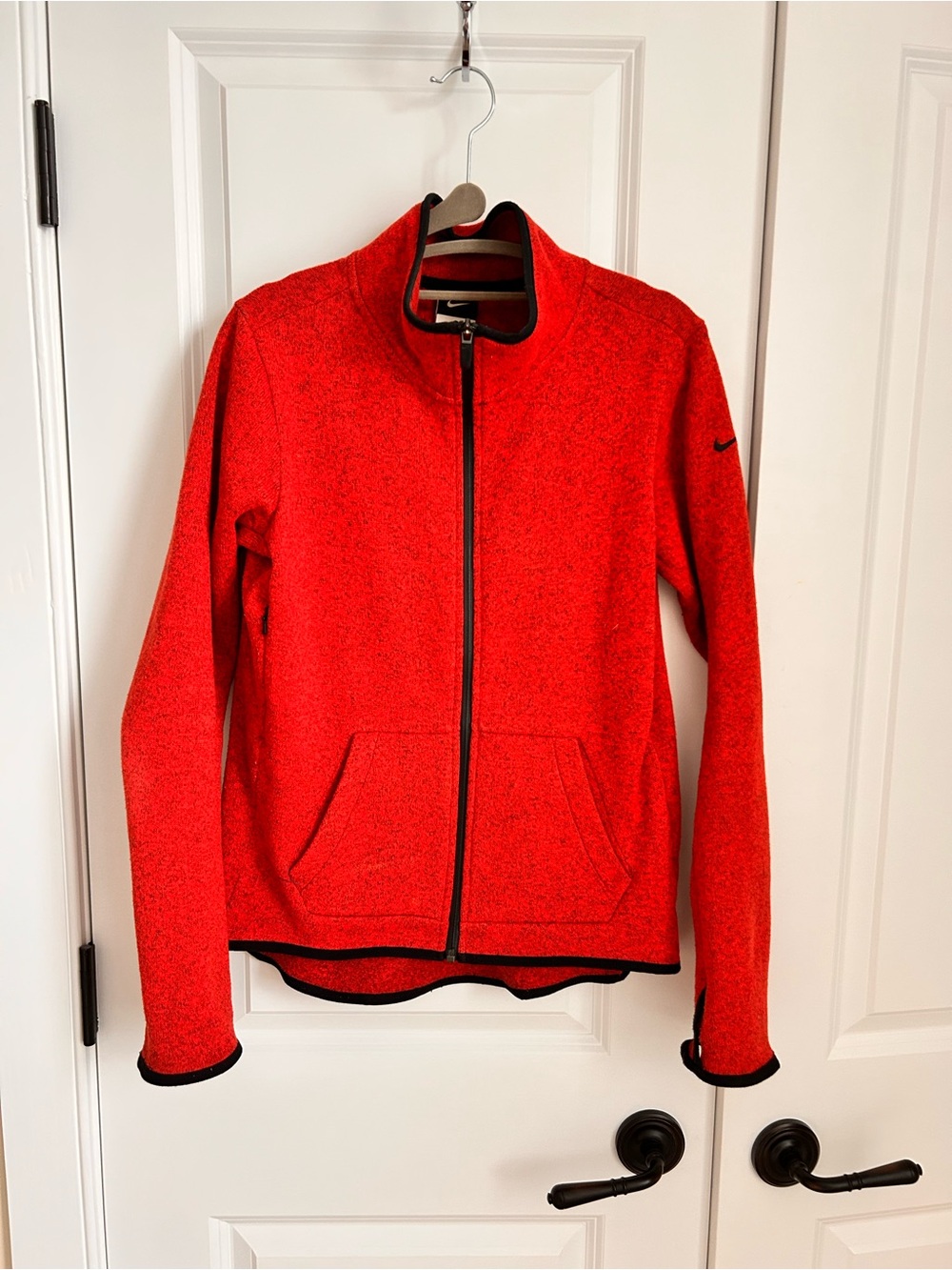 Nike Jacket Womens Medium Red Fleece Lined Warm Up Therma-FIT Full Zip